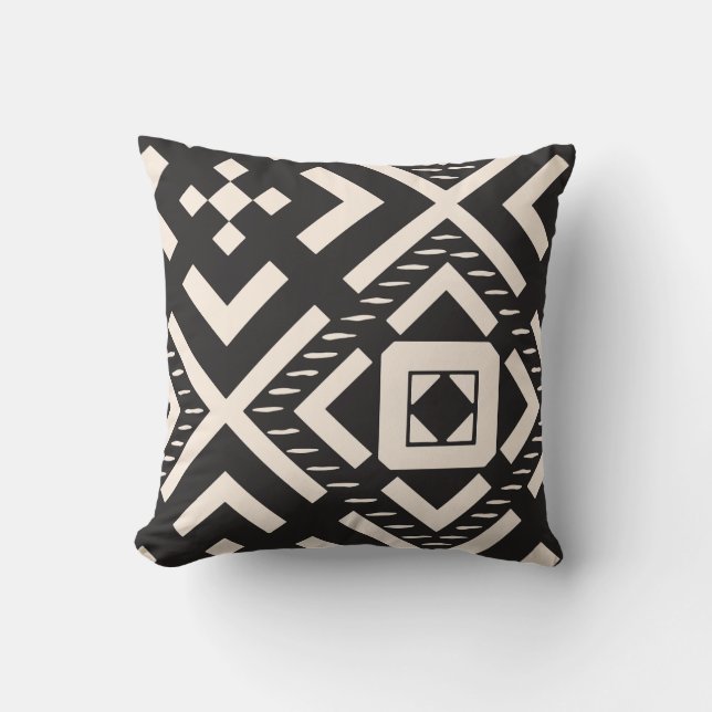 Zwart Cream Geometric Abstract Square Sierkussen (Voorkant)