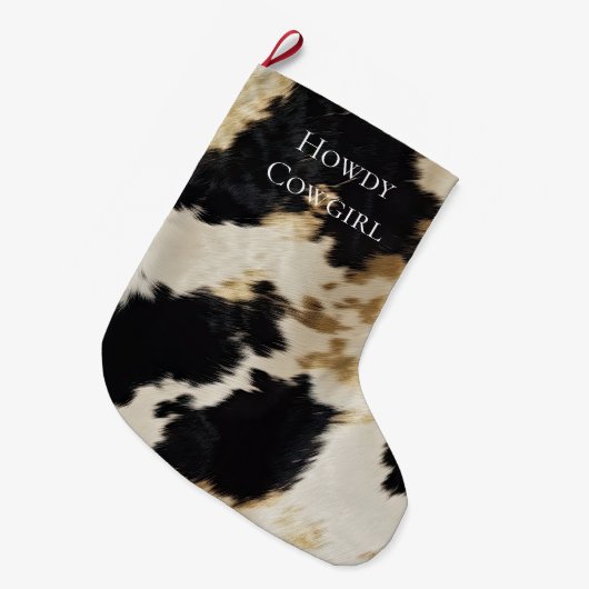Zwart Cream Gold Western Koeienhuid Grote Kerstsok (Voorkant (Hangend))