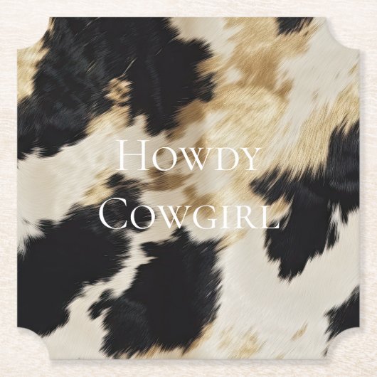 Zwart Cream Gold Western Koeienhuid Kartonnen Onderzetters (Voorkant)