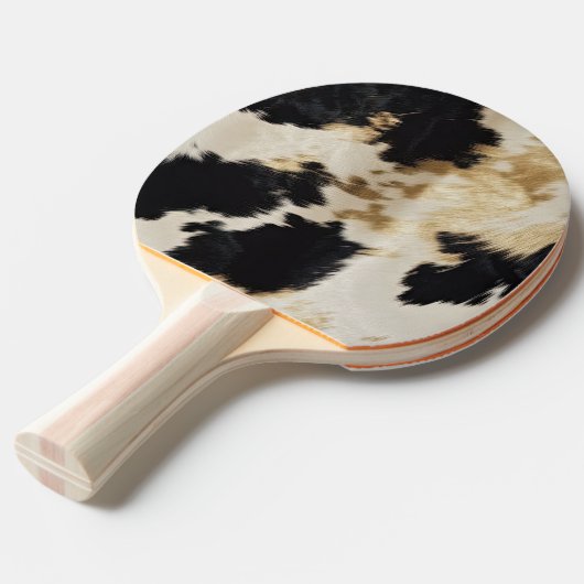 Zwart Cream Gold Western Koeienhuid Tafeltennisbatje (Voorkant Gekanteld)
