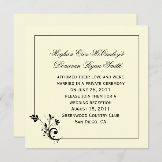  zwart Cream Ivory Floral Swirls Lijst Kaart (Voorkant / Achterkant)