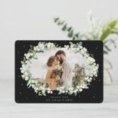 Zwart/Cream Sneeuwbes+Eucalyptus trouwfoto Bedankkaart (Staand voorkant)