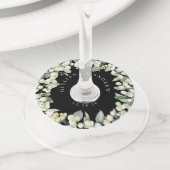 Zwart/Cream Sneeuwbes & Eucalyptus Winter Bruiloft Wijnglaslabel (Dichtbij)