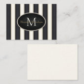 Zwart & Cream Stripes Ovaal ingelijst Monogram Cus Notitiekaartje (Voorkant / Achterkant)