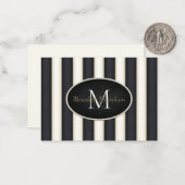 Zwart & Cream Stripes Ovaal ingelijst Monogram Cus Notitiekaartje (Voorkant / Achterkant in situ)