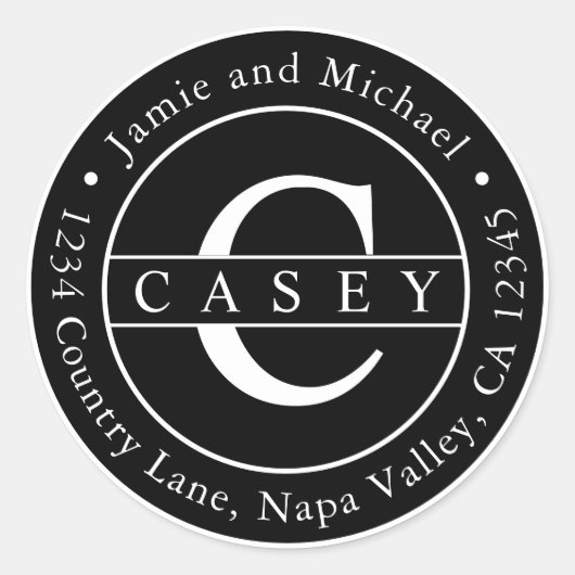 Zwart Creëer Uw eigen Monogram Retouradres Ronde Sticker (Voorkant)
