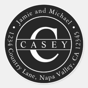 Zwart Creëer Uw eigen Monogram Retouradres Ronde Sticker