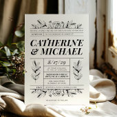  Zwart & Crème Botanische Elegante Huwelijk Kaart