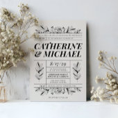  Zwart & Crème Botanische Elegante Huwelijk Kaart