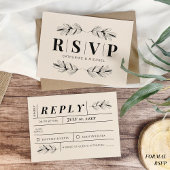  Zwart & Crème Botanische Elegante Huwelijk RSVP Kaartje