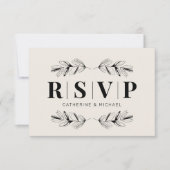  Zwart & Crème Botanische Elegante Huwelijk RSVP Kaartje (Voorkant)