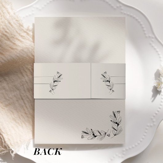  Zwart & Crème Botanische Elegante Huwelijk Uitnodigingen Wikkel