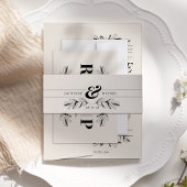  Zwart & Crème Botanische Elegante Huwelijk Uitnodigingen Wikkel