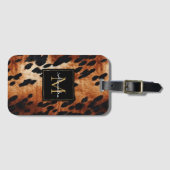 Zwart Crème Bruin Koeienhuid Goud Monogram Bagagelabel (Voorkant (horizontaal))