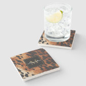 Zwart Crème Bruin Koeienhuid Goud Monogram Stenen Onderzetter (Zijkant)