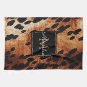 Zwart Crème Bruin Koeienhuid Goud Monogram Theedoek (Horizontaal)