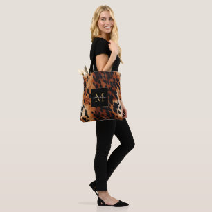 Zwart Crème Bruin Koeienhuid Goud Monogram Tote Bag