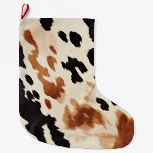 Zwart crème bruin Koeienhuid Grote Kerstsok (Voorkant)