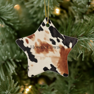 Zwart crème bruin Koeienhuid Keramisch Ornament
