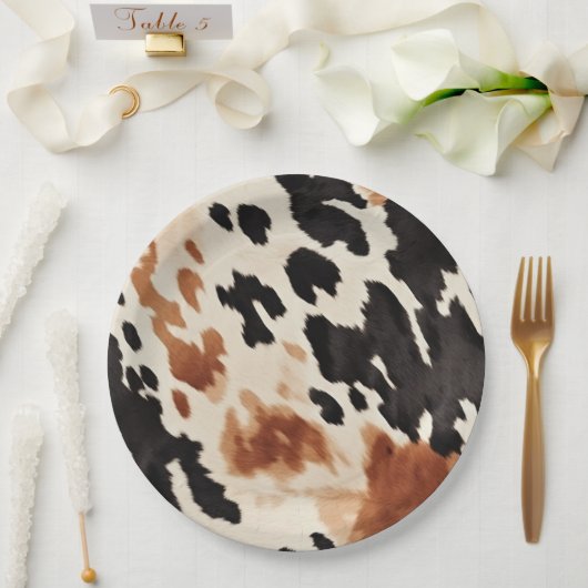 Zwart crème bruin Koeienhuid Papieren Bordje (Huwelijk)