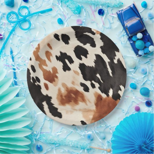 Zwart crème bruin Koeienhuid Papieren Bordje (Feest)