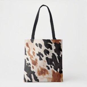 Zwart crème bruin Koeienhuid Tote Bag