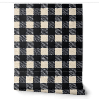 Zwart & Crème Buffalo Plaid Textured Behang