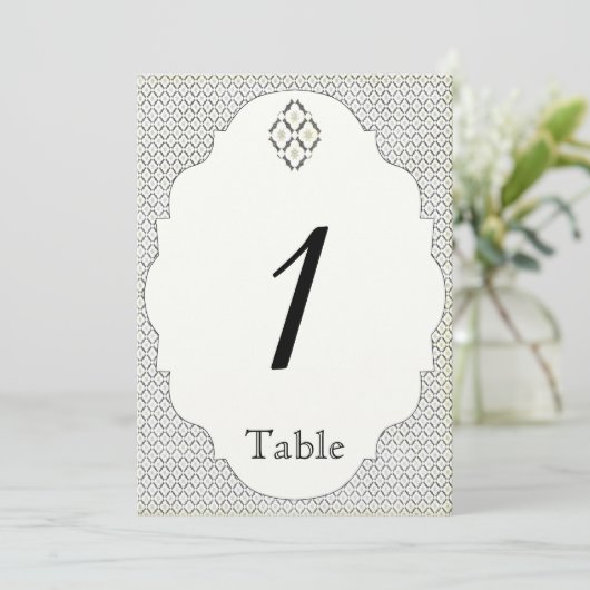  zwart crème diamant bruiloft tafel nummer kaart (Staand voorkant)