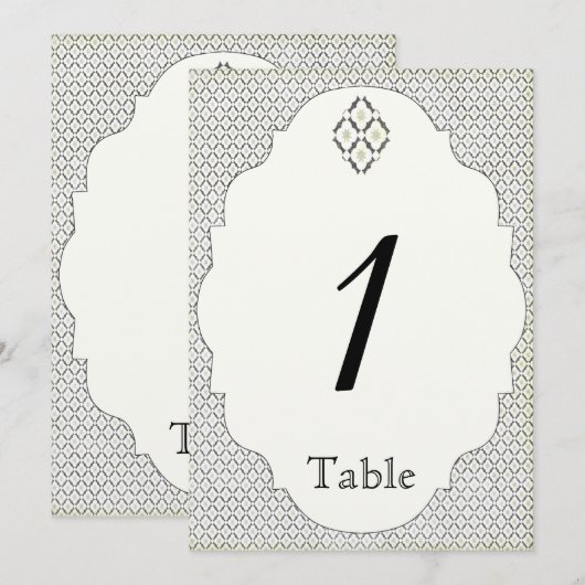  zwart crème diamant bruiloft tafel nummer kaart (Voorkant / Achterkant)