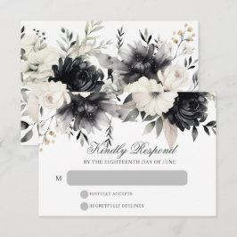 Zwart & Crème Donker Boho Bloem Huwelijk RSVP Kaartje