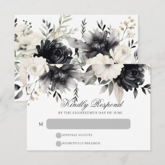 Zwart & Crème Donker Boho Bloem Huwelijk RSVP Kaartje