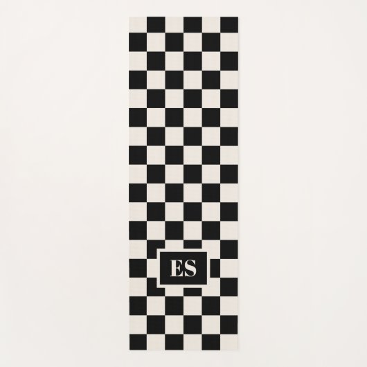 Zwart Crème Geruit Monogram Patroon Yogamat (Voorkant)
