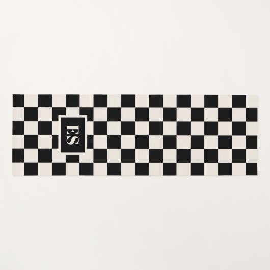 Zwart Crème Geruit Monogram Patroon Yogamat (Voorkant (horizontaal))