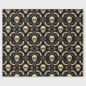 Zwart & Crème Halloween Skulls & Bats Party Cadeaupapier (Vlak)
