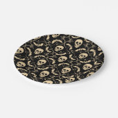 Zwart & Crème Halloween Skulls & Bats Party Papieren Bordje (Gekanteld)