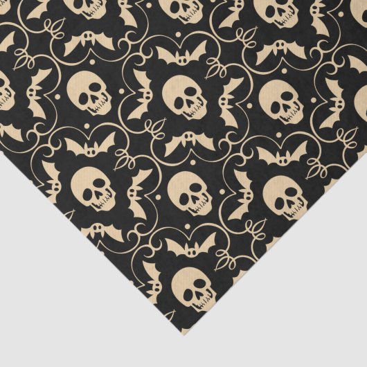 Zwart & Crème Halloween Skulls & Bats Party Tissuepapier (Detail)
