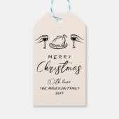  Zwart & Crème Hand getekend Vrolijk Kerstfeest Cadeaulabel (Voorkant)