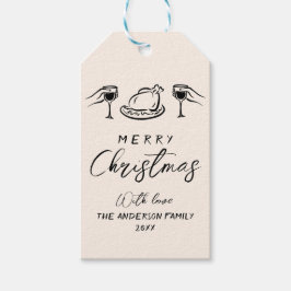  Zwart & Crème Hand getekend Vrolijk Kerstfeest Cadeaulabel