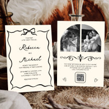 Zwart & Crème Handgetekende Boog QR Code Foto Brui