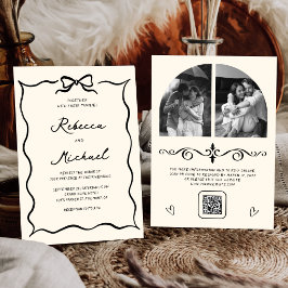 Zwart & Crème Handgetekende Boog QR Code Foto Brui Kaart