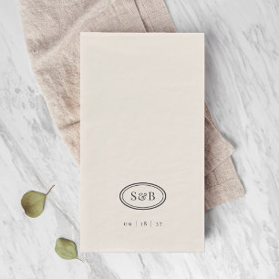 Zwart & Crème Klassiek Ovaal Monogram Trouw Servet