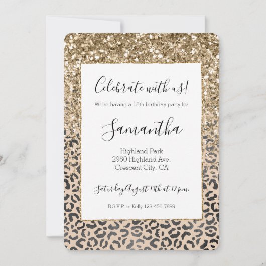 Zwart Crème Leopard Gouden Glitter Kaart (Voorkant)