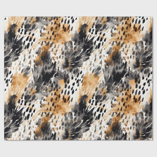 Zwart Crème Luipaard Dier Bloem Bruiloft Cadeaupapier (Vlak)