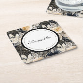 Zwart Crème Luipaard Dier Bloemig   Kartonnen Onderzetters (Schuin)