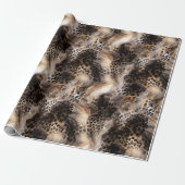 Zwart Crème Luipaard Dieren Verjaardag Cadeaupapier (Uitgerold)