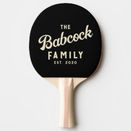 Zwart & Crème Retro Familienaam & Jaar Tafeltennisbatje