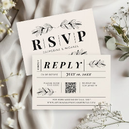  Zwart & Crème Retro Wedding QR Code RSVP Informatiekaartje