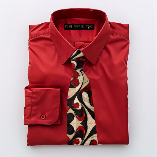 Zwart Crème Rood Beige Stropdas