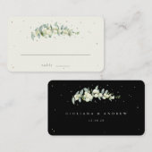 Zwart/crème sneeuwbes + eucalyptus bruiloft plat plaatskaartje (Voorkant / Achterkant)