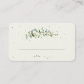 Zwart/crème sneeuwbes + eucalyptus bruiloft plat plaatskaartje (Voorkant)